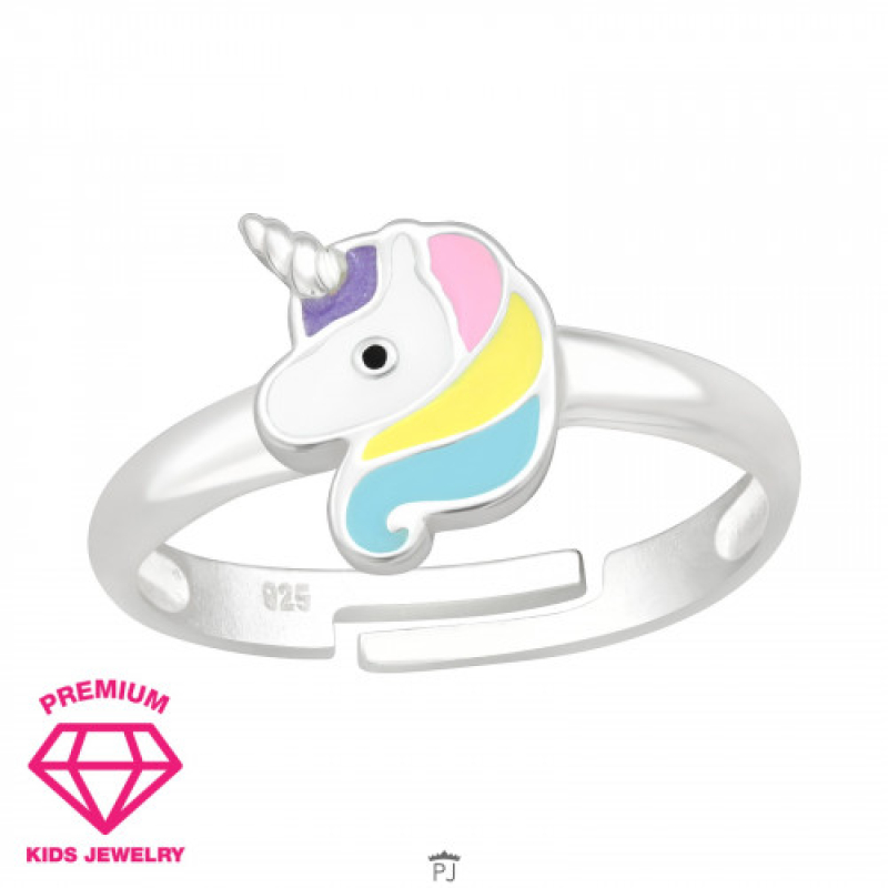 Kinderring eenhoornkop pastelkleuren